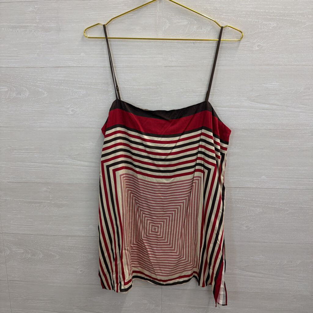 Vici Brown/ Red/ White Striped Silky Tank Top Large