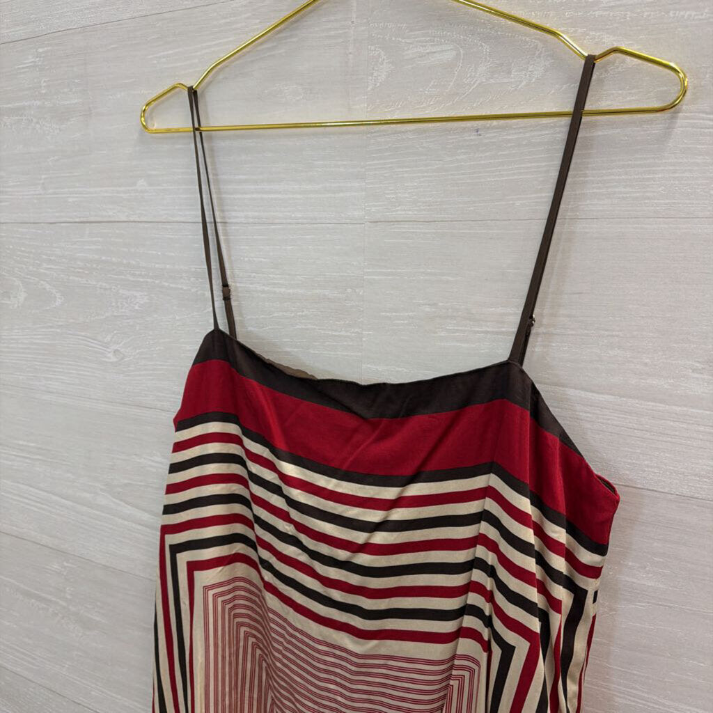 Vici Brown/ Red/ White Striped Silky Tank Top Large