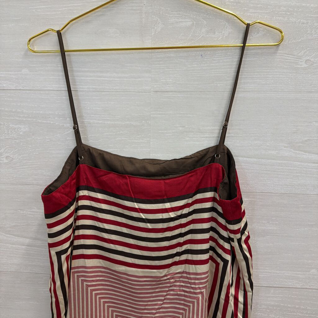 Vici Brown/ Red/ White Striped Silky Tank Top Large