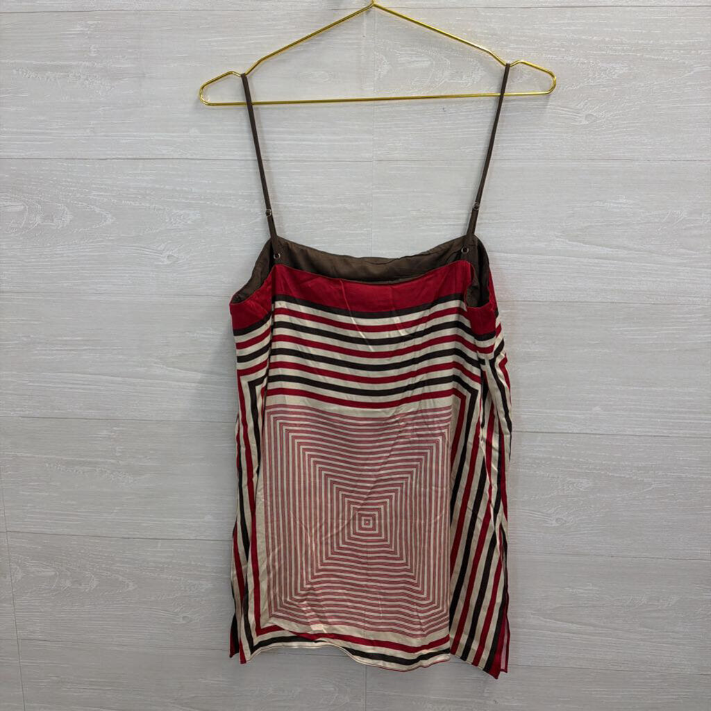 Vici Brown/ Red/ White Striped Silky Tank Top Large