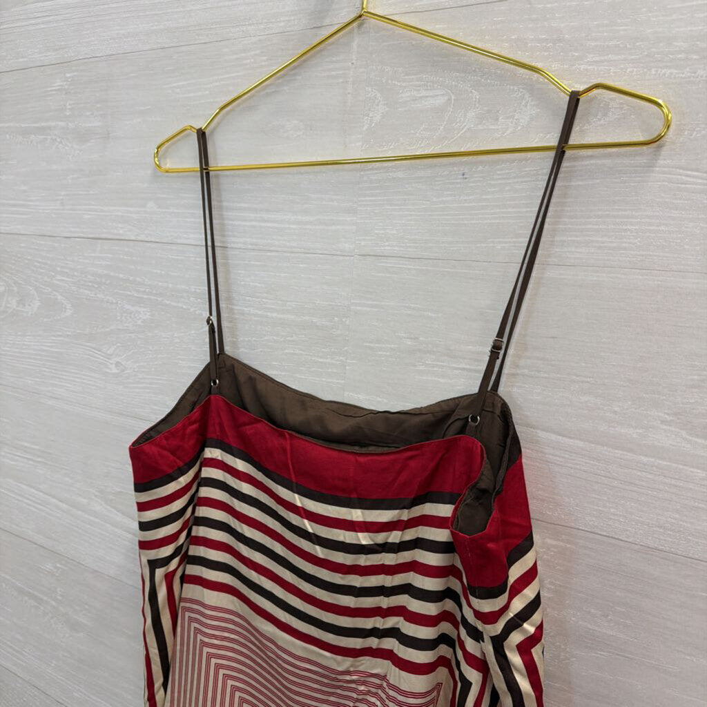 Vici Brown/ Red/ White Striped Silky Tank Top Large