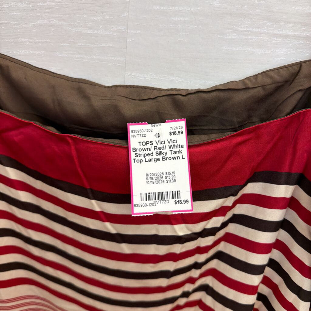 Vici Brown/ Red/ White Striped Silky Tank Top Large