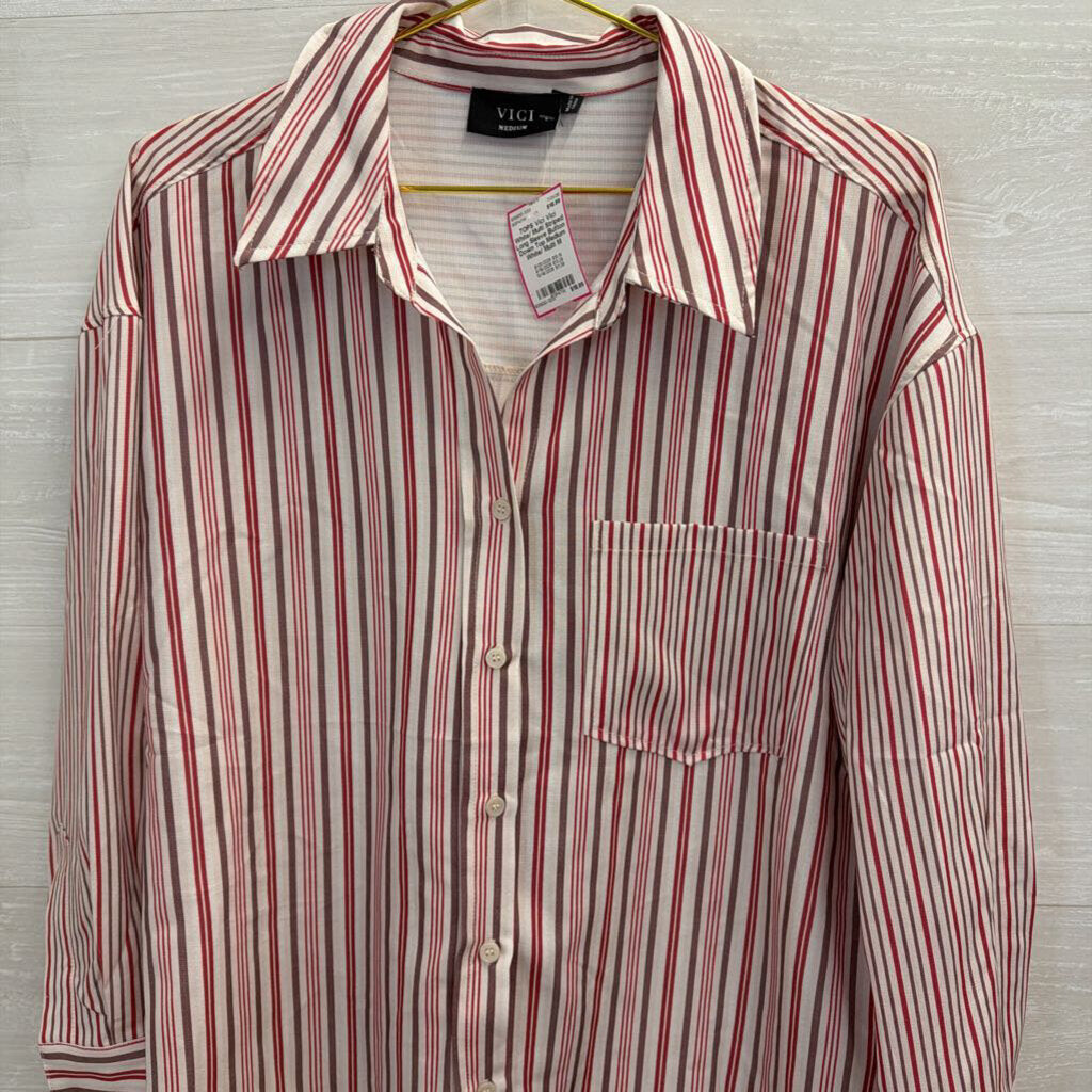 Vici White/ Multi Striped Long Sleeve Button Down Top Medium