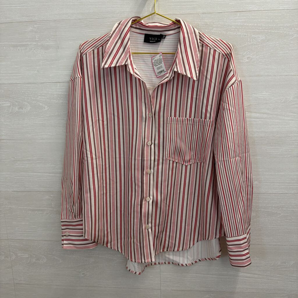 Vici White/ Multi Striped Long Sleeve Button Down Top Medium