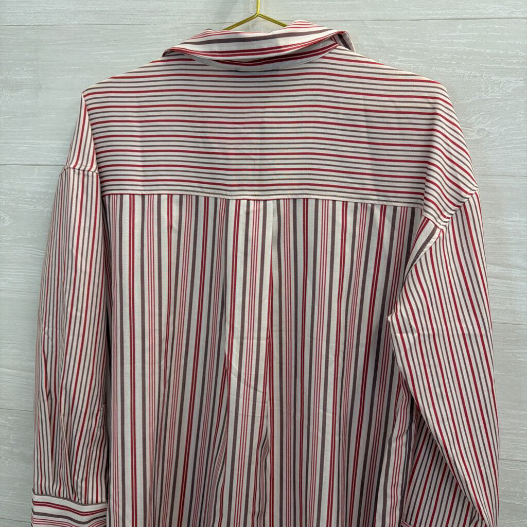 Vici White/ Multi Striped Long Sleeve Button Down Top Medium