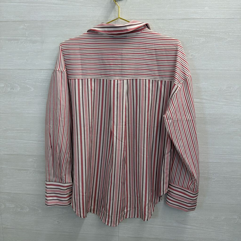 Vici White/ Multi Striped Long Sleeve Button Down Top Medium