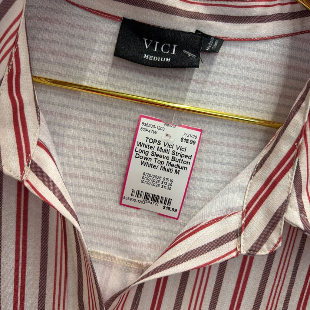 Vici White/ Multi Striped Long Sleeve Button Down Top Medium