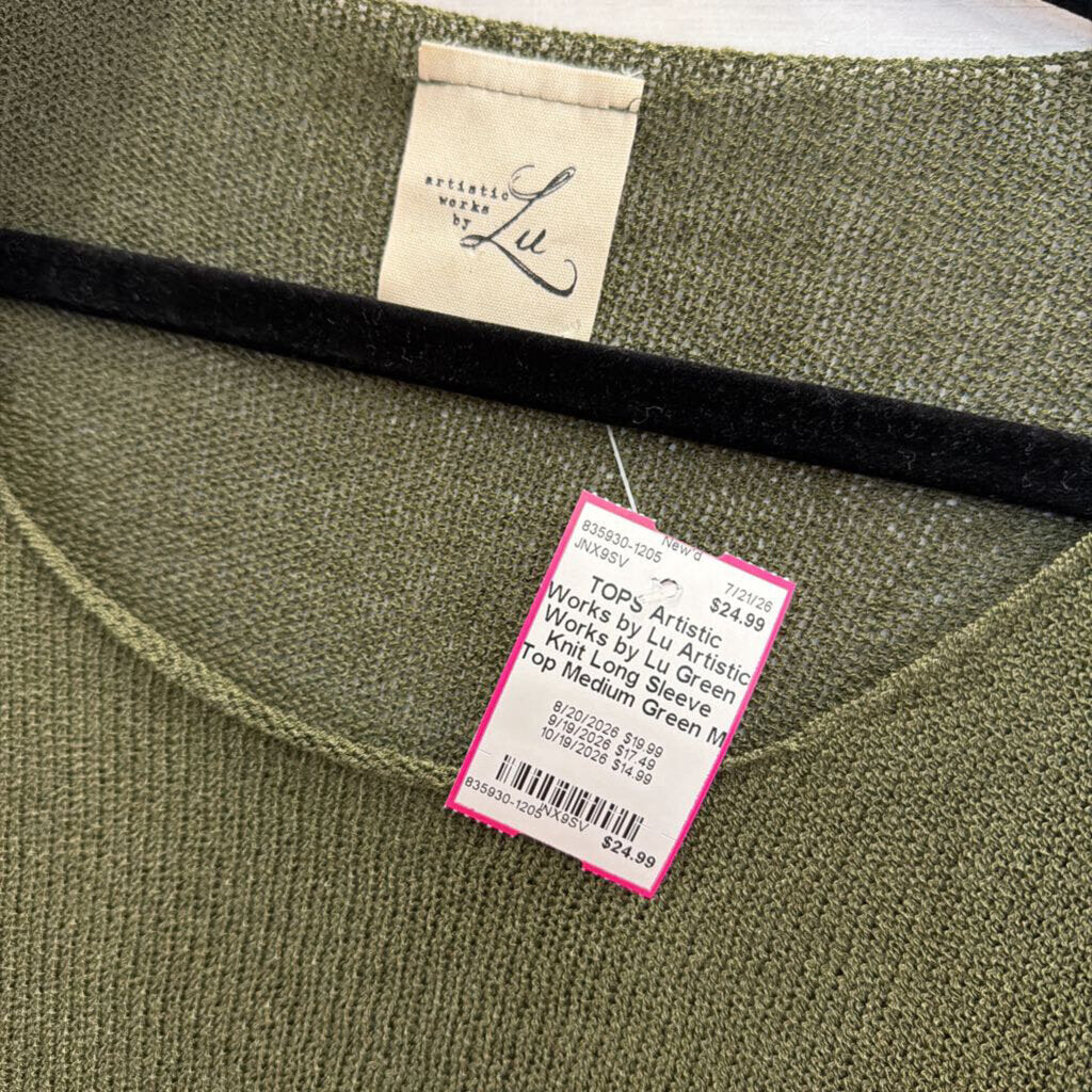 Artistic Works by Lu Green Knit Long Sleeve Top Medium