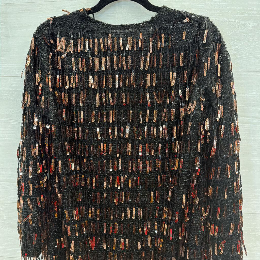 Zara Black/ Gold Sequin Fringe Long Sleeve Dress Medium