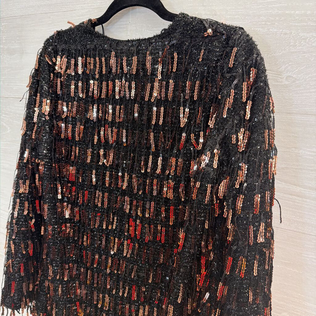 Zara Black/ Gold Sequin Fringe Long Sleeve Dress Medium