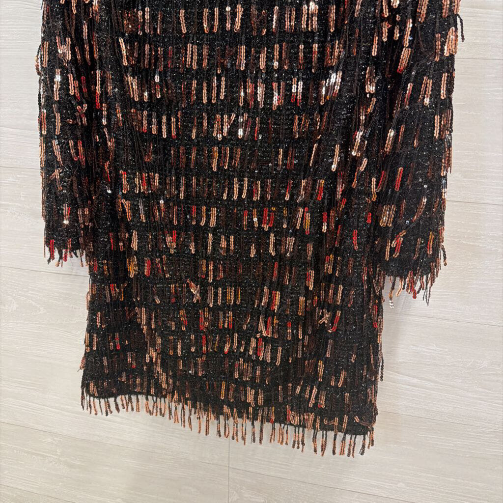Zara Black/ Gold Sequin Fringe Long Sleeve Dress Medium