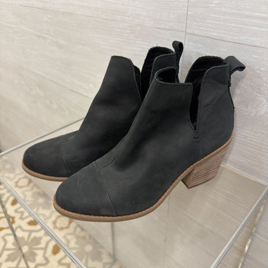 Toms Black Leather Everly Pull On Ankle Boots 7