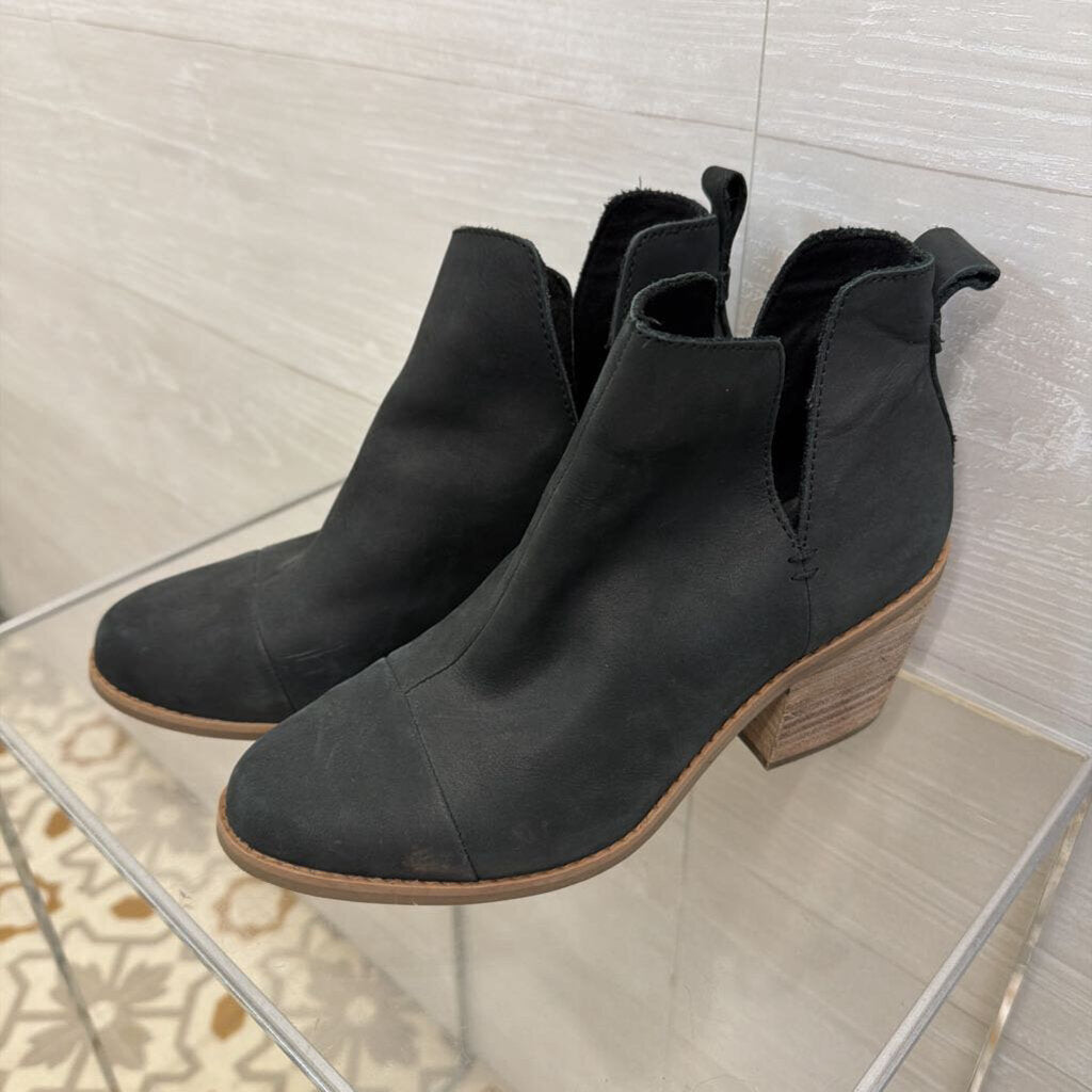 Toms Black Leather Everly Pull On Ankle Boots 7