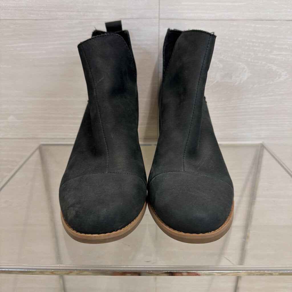 Toms Black Leather Everly Pull On Ankle Boots 7