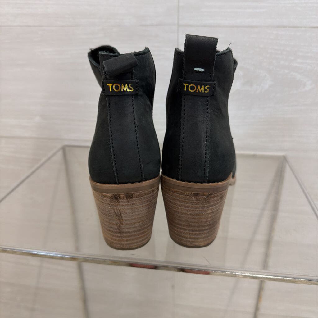 Toms Black Leather Everly Pull On Ankle Boots 7
