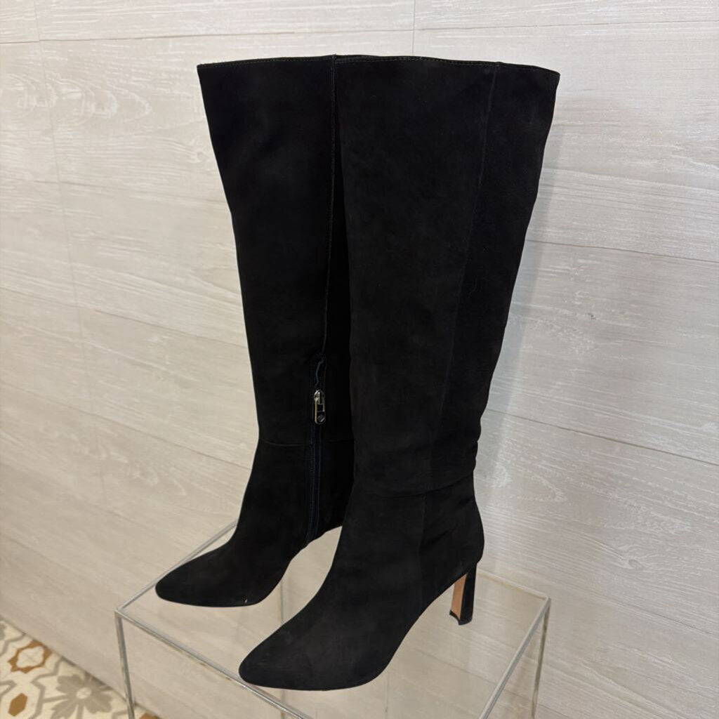 Antonio Melani Black Suede Stellah Point Toe Slouchy Knee High Boots 7
