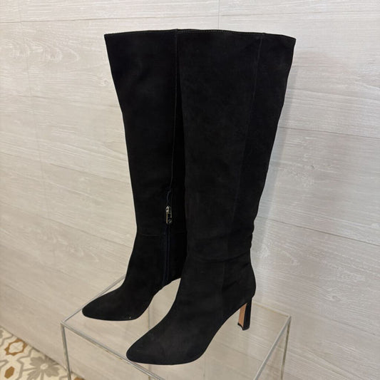 Antonio Melani Black Suede Stellah Point Toe Slouchy Knee High Boots 7