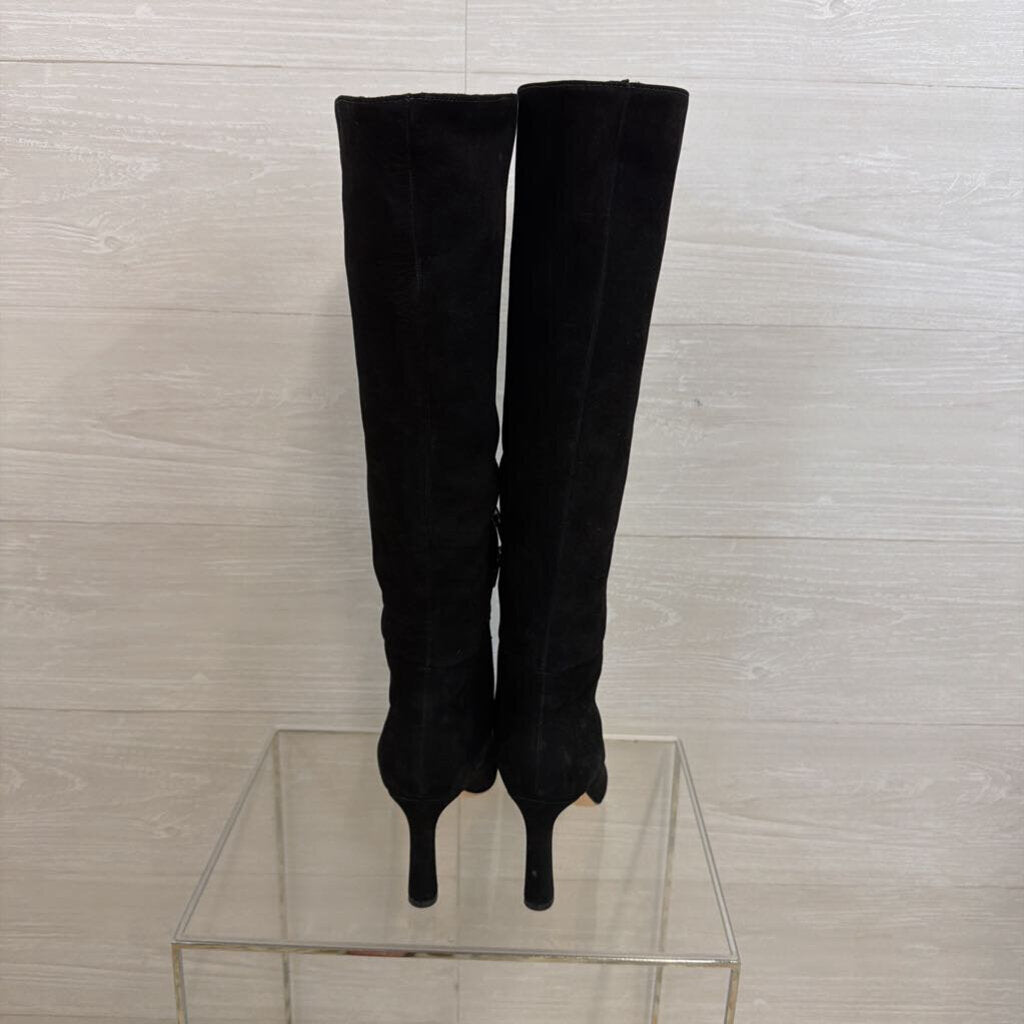Antonio Melani Black Suede Stellah Point Toe Slouchy Knee High Boots 7