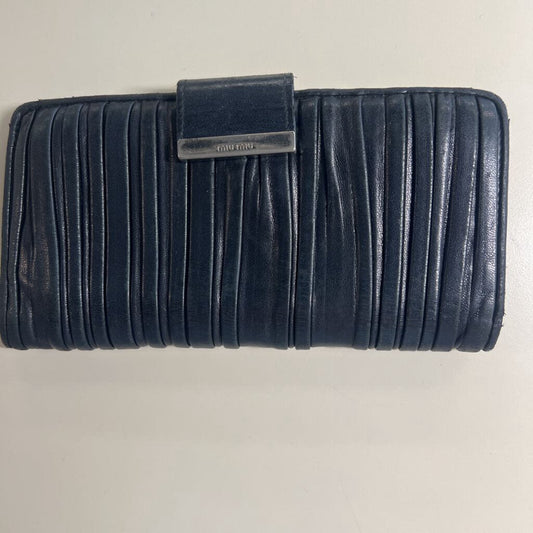 Miu Miu Black Ruched Leather Nappa Gaufre Continental Wallet