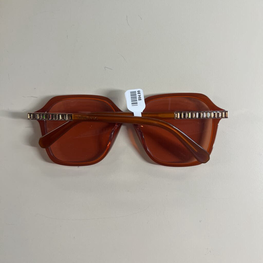 Swarovski Brown Square Crystal Oversized Sunglasses