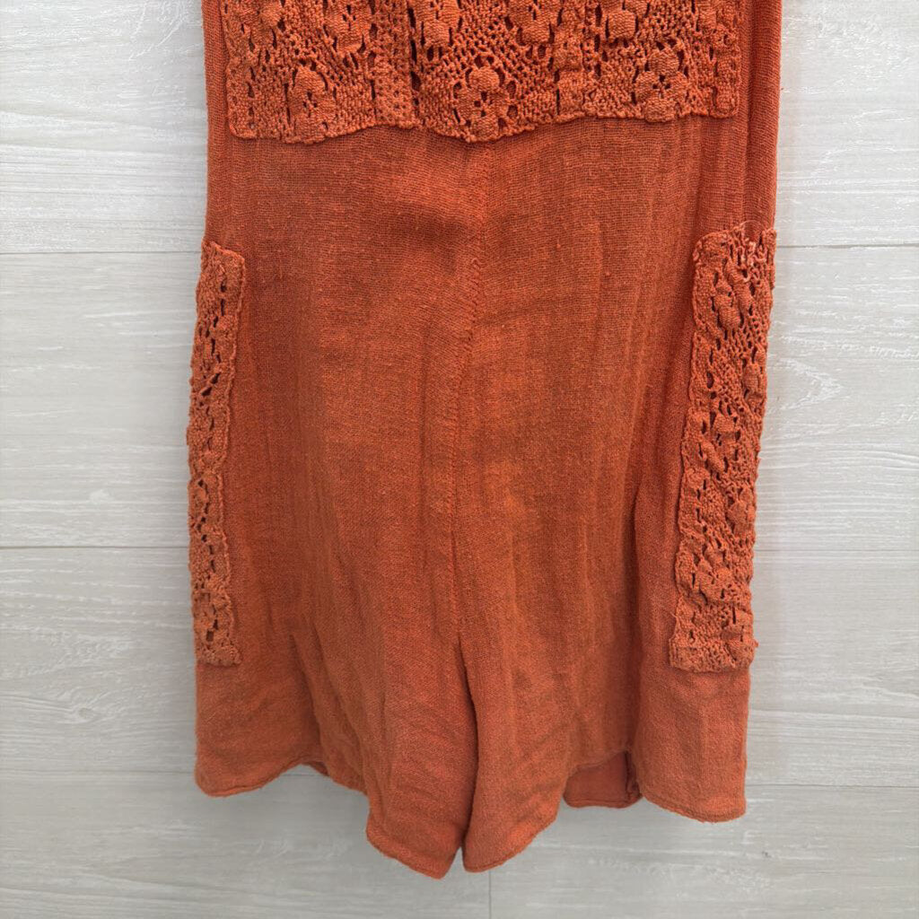 Jens Pirate Booty Orange Lace Detail Romper Extra Small