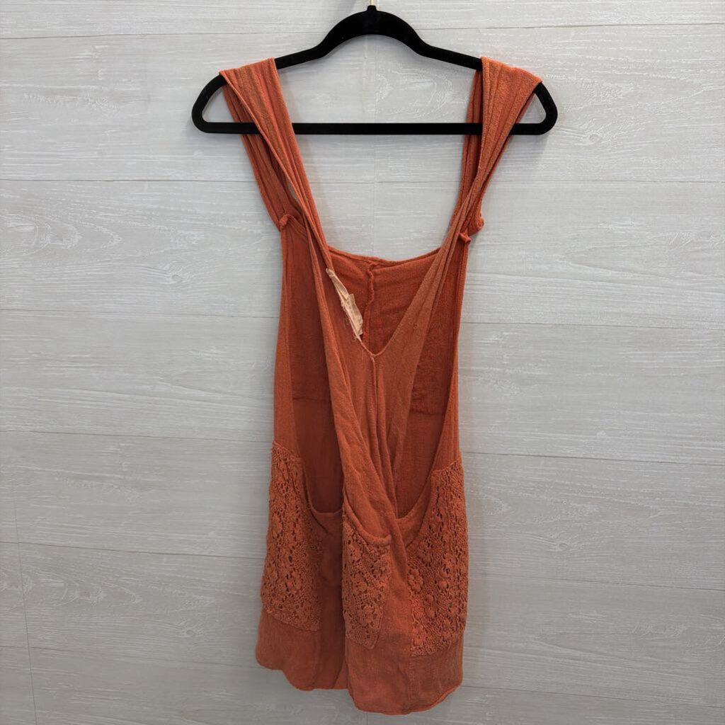 Jens Pirate Booty Orange Lace Detail Romper Extra Small