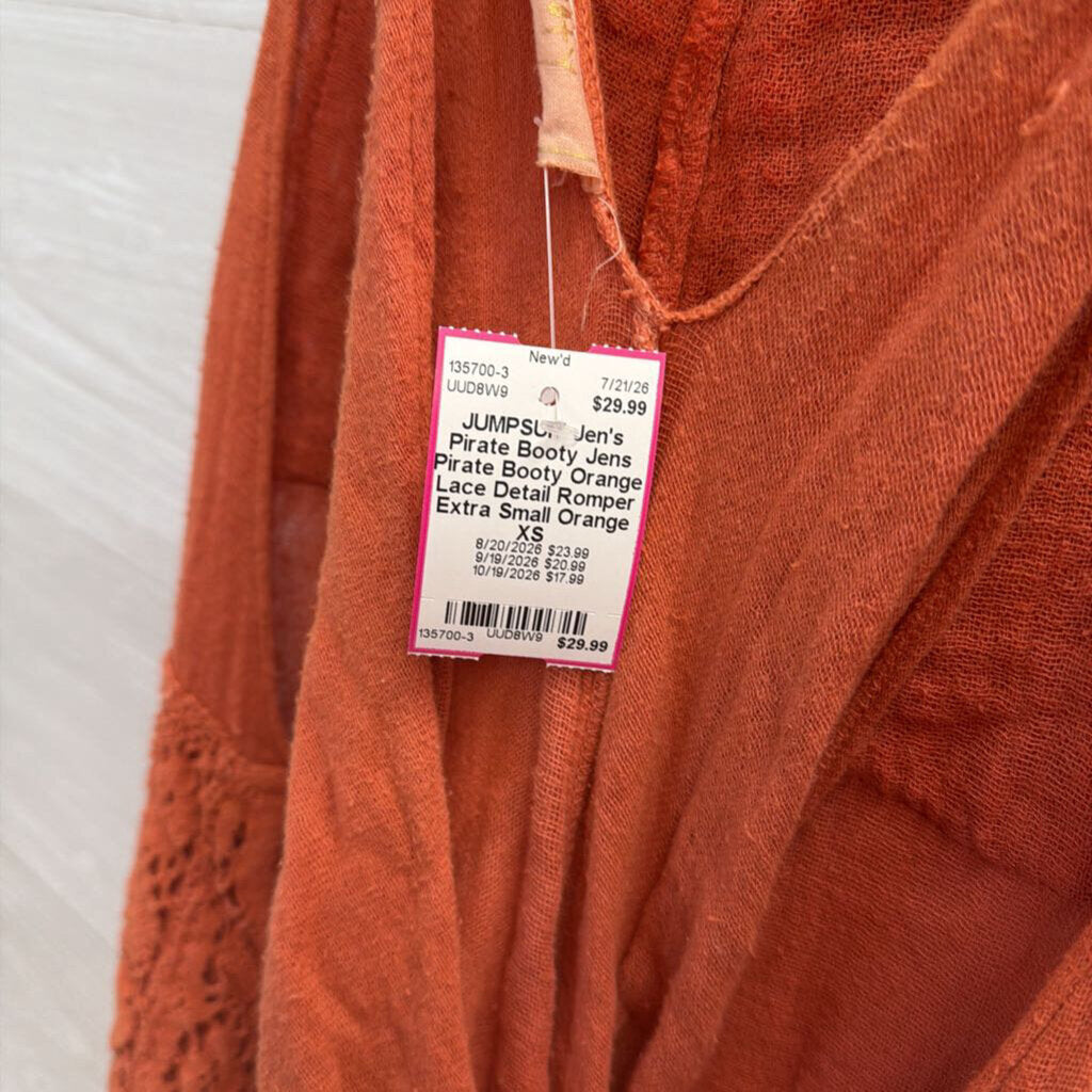 Jens Pirate Booty Orange Lace Detail Romper Extra Small