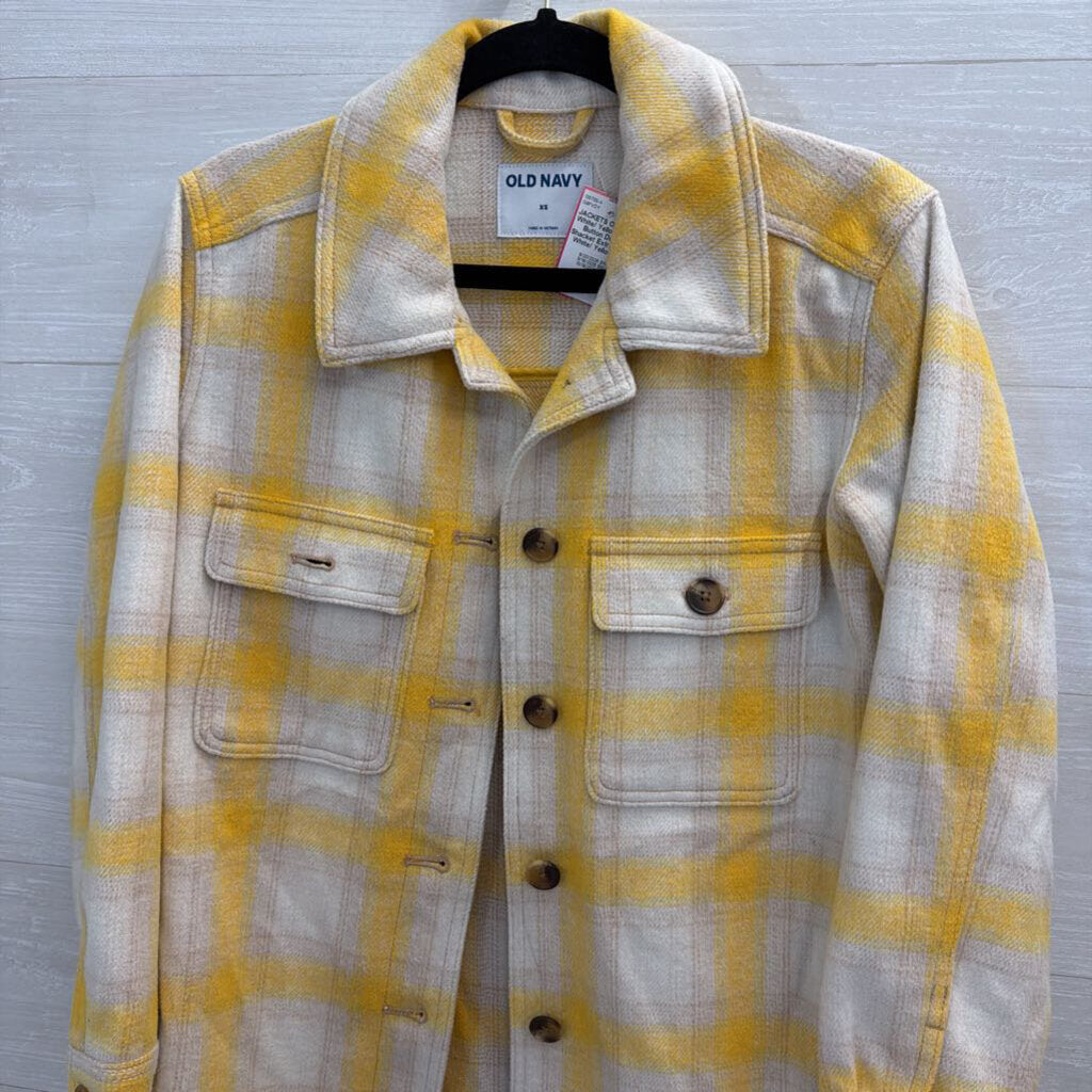 White/ Yellow Plaid Button Down Shacket Extra Small