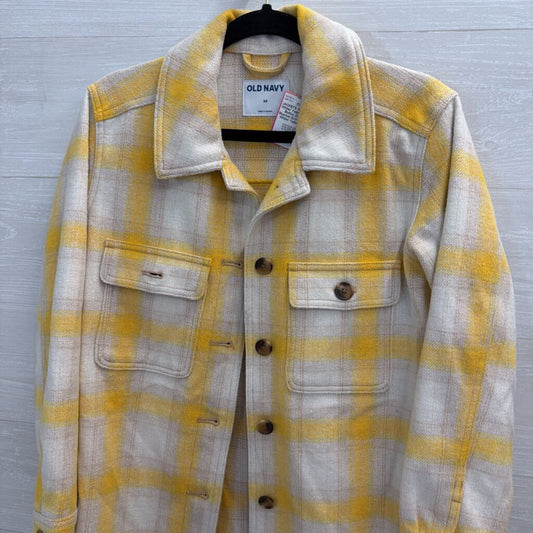 White/ Yellow Plaid Button Down Shacket Extra Small