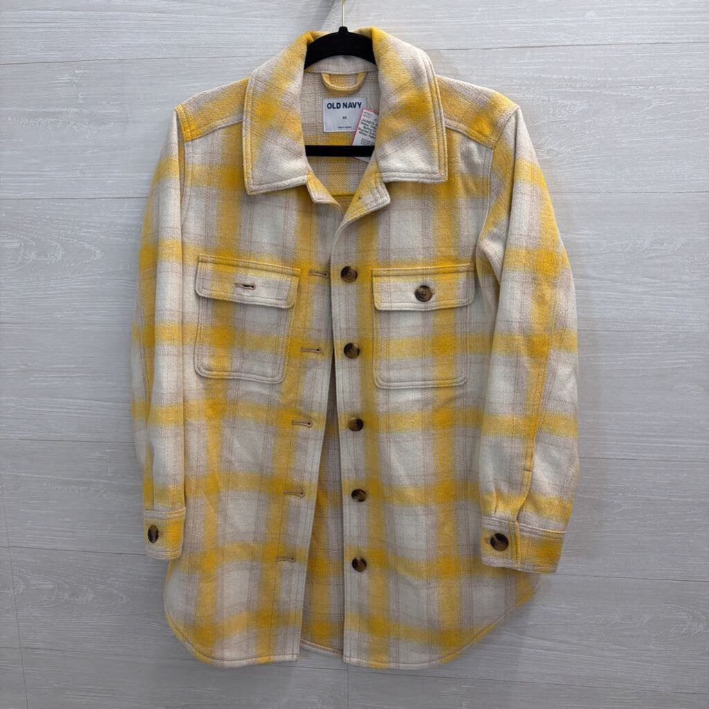 White/ Yellow Plaid Button Down Shacket Extra Small