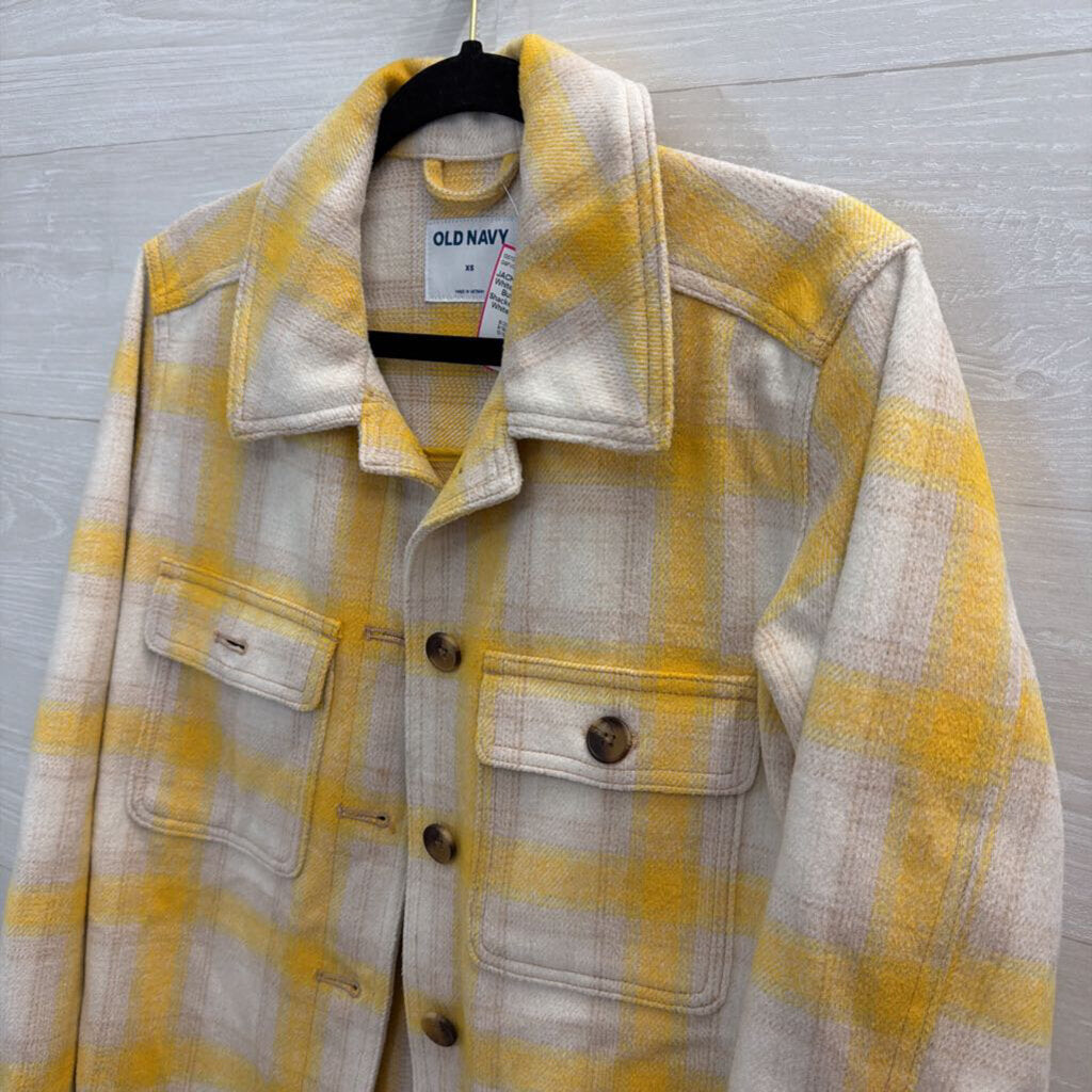 White/ Yellow Plaid Button Down Shacket Extra Small