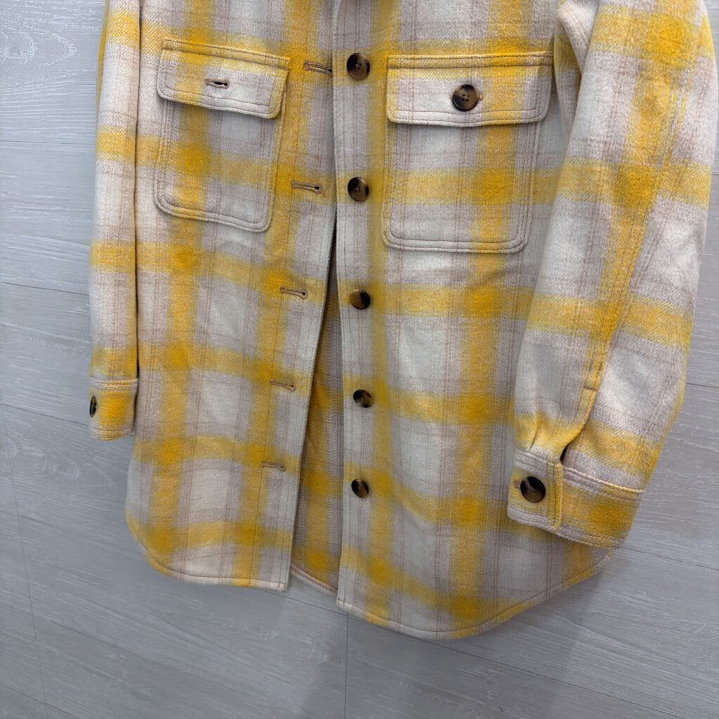 White/ Yellow Plaid Button Down Shacket Extra Small