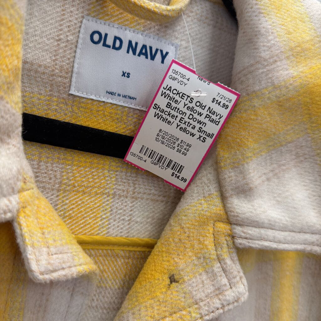 White/ Yellow Plaid Button Down Shacket Extra Small