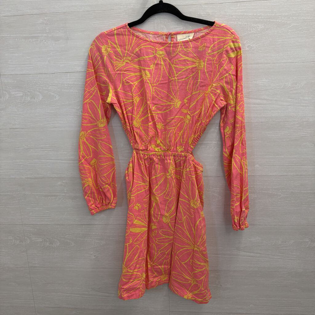 Pink/ Yellow Print Long Sleeve Dress Extra Small