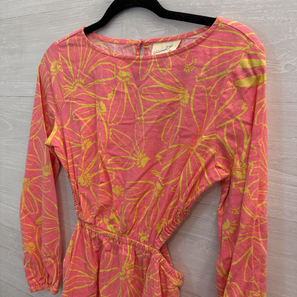 Pink/ Yellow Print Long Sleeve Dress Extra Small