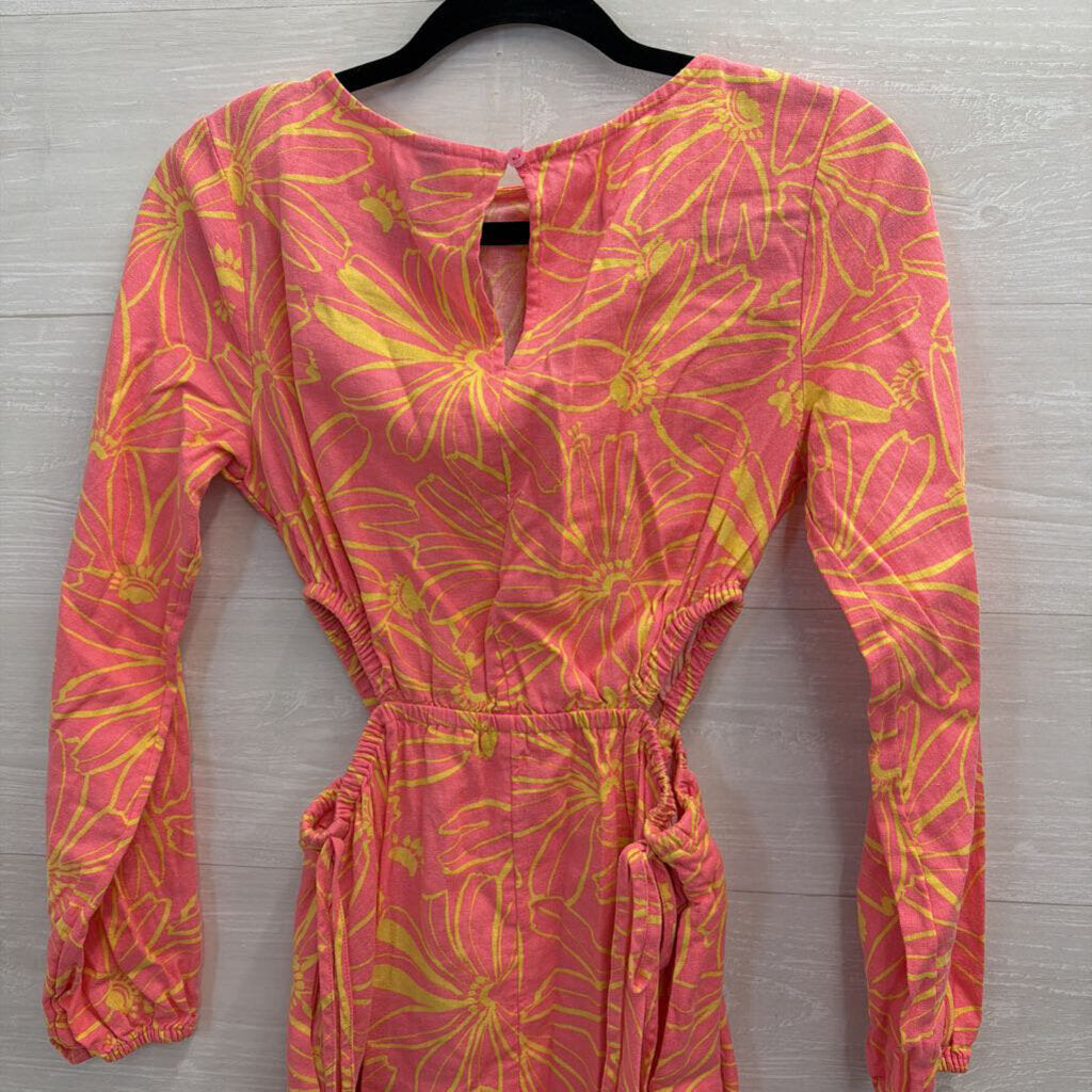 Pink/ Yellow Print Long Sleeve Dress Extra Small