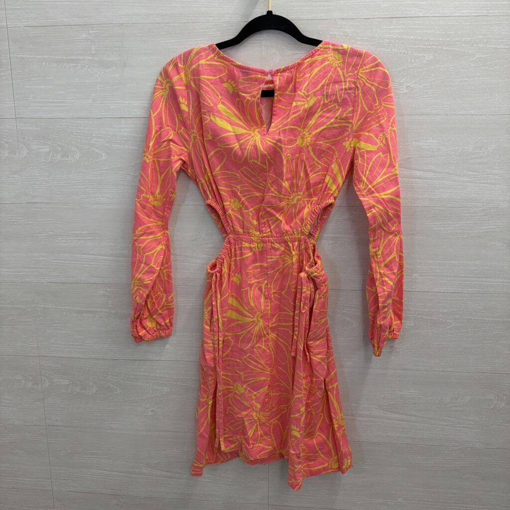 Pink/ Yellow Print Long Sleeve Dress Extra Small