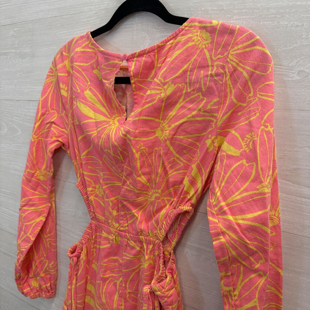 Pink/ Yellow Print Long Sleeve Dress Extra Small