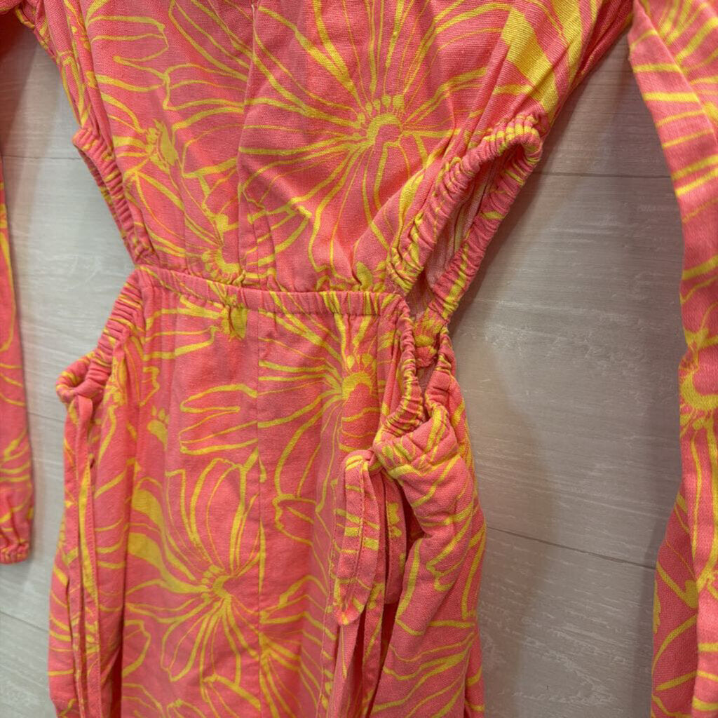 Pink/ Yellow Print Long Sleeve Dress Extra Small