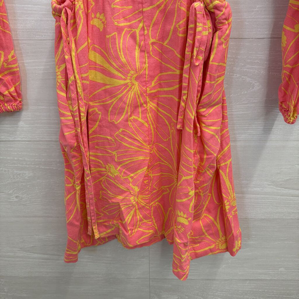 Pink/ Yellow Print Long Sleeve Dress Extra Small