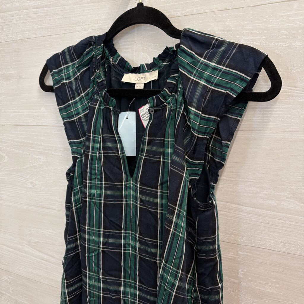 Loft Navy/ Green Plaid Sleeveless Dress 2 Petite