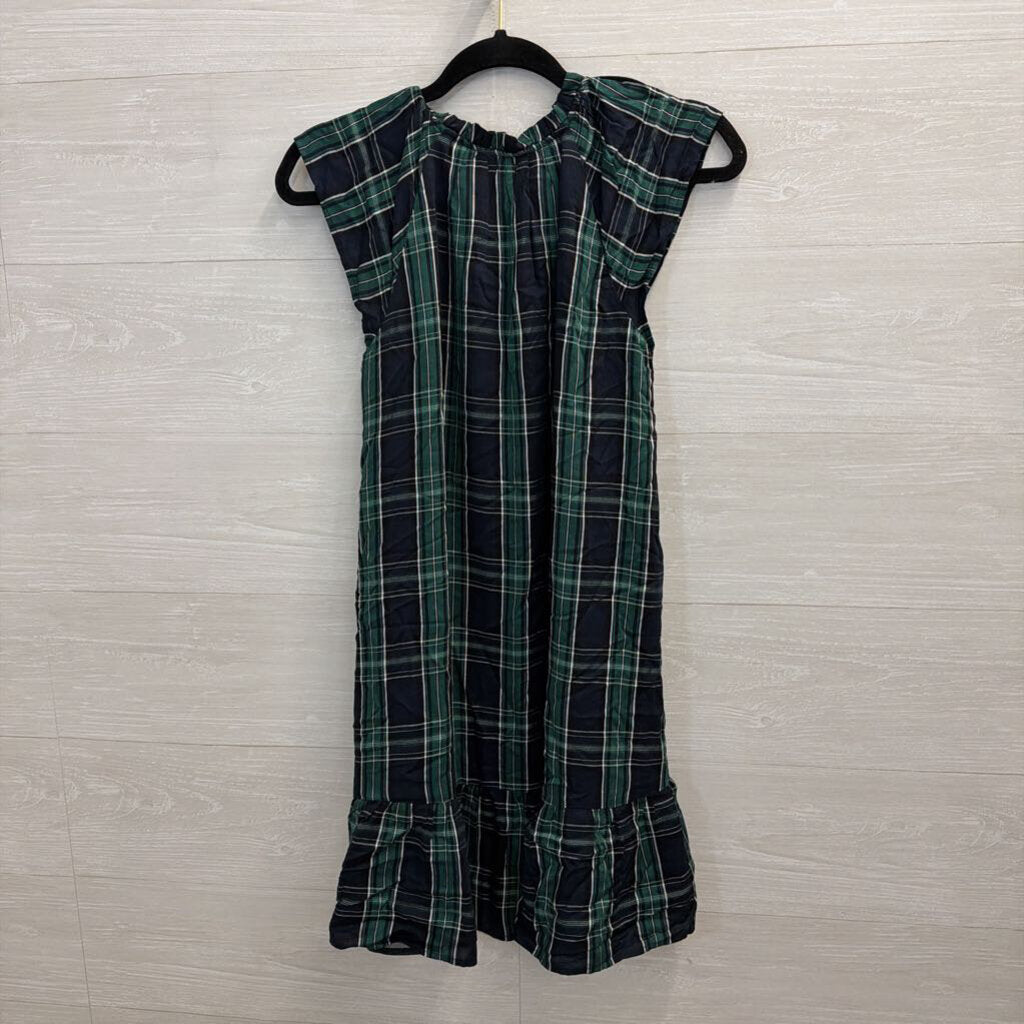 Loft Navy/ Green Plaid Sleeveless Dress 2 Petite