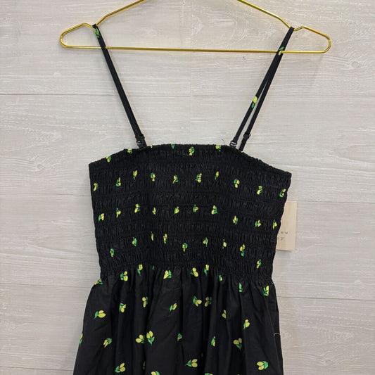 Black/ Yellow Lemon Print Smocked Top Midi Dress Extra Small