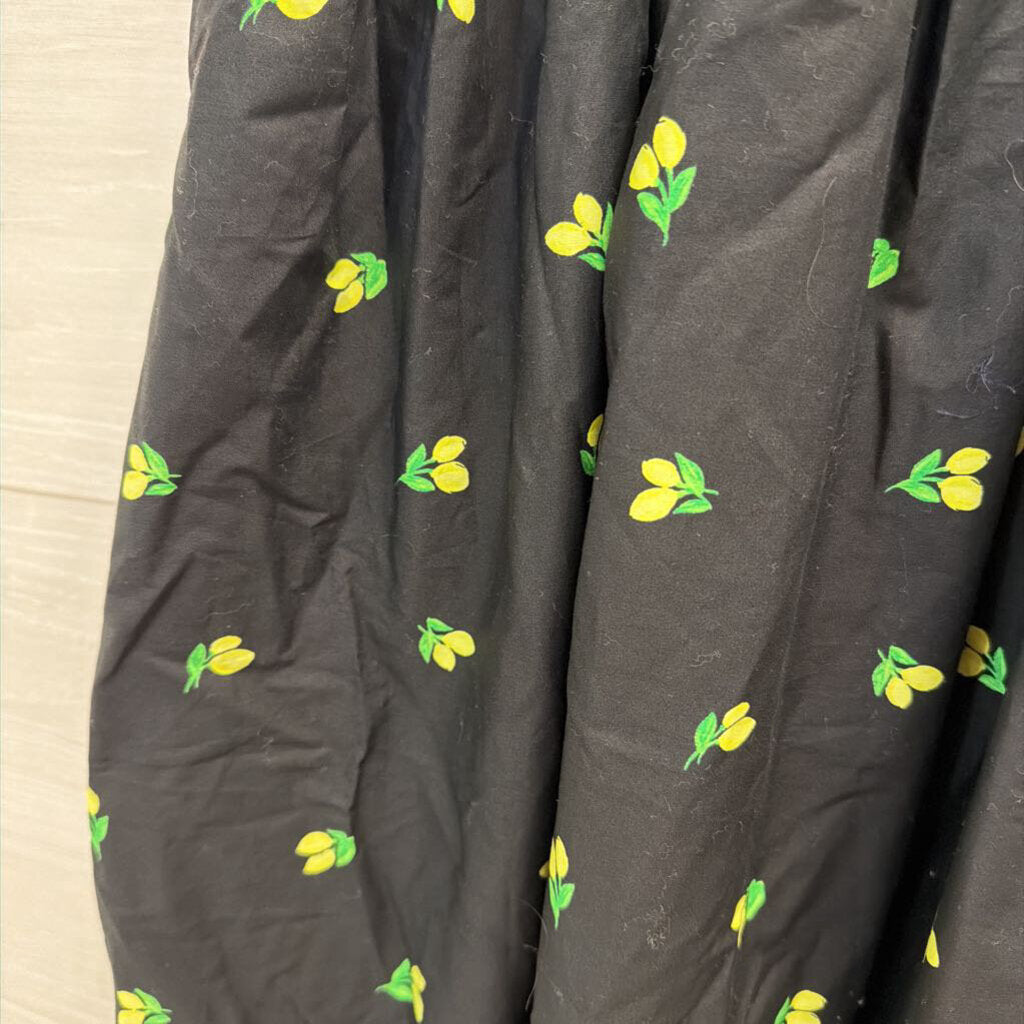 Black/ Yellow Lemon Print Smocked Top Midi Dress Extra Small