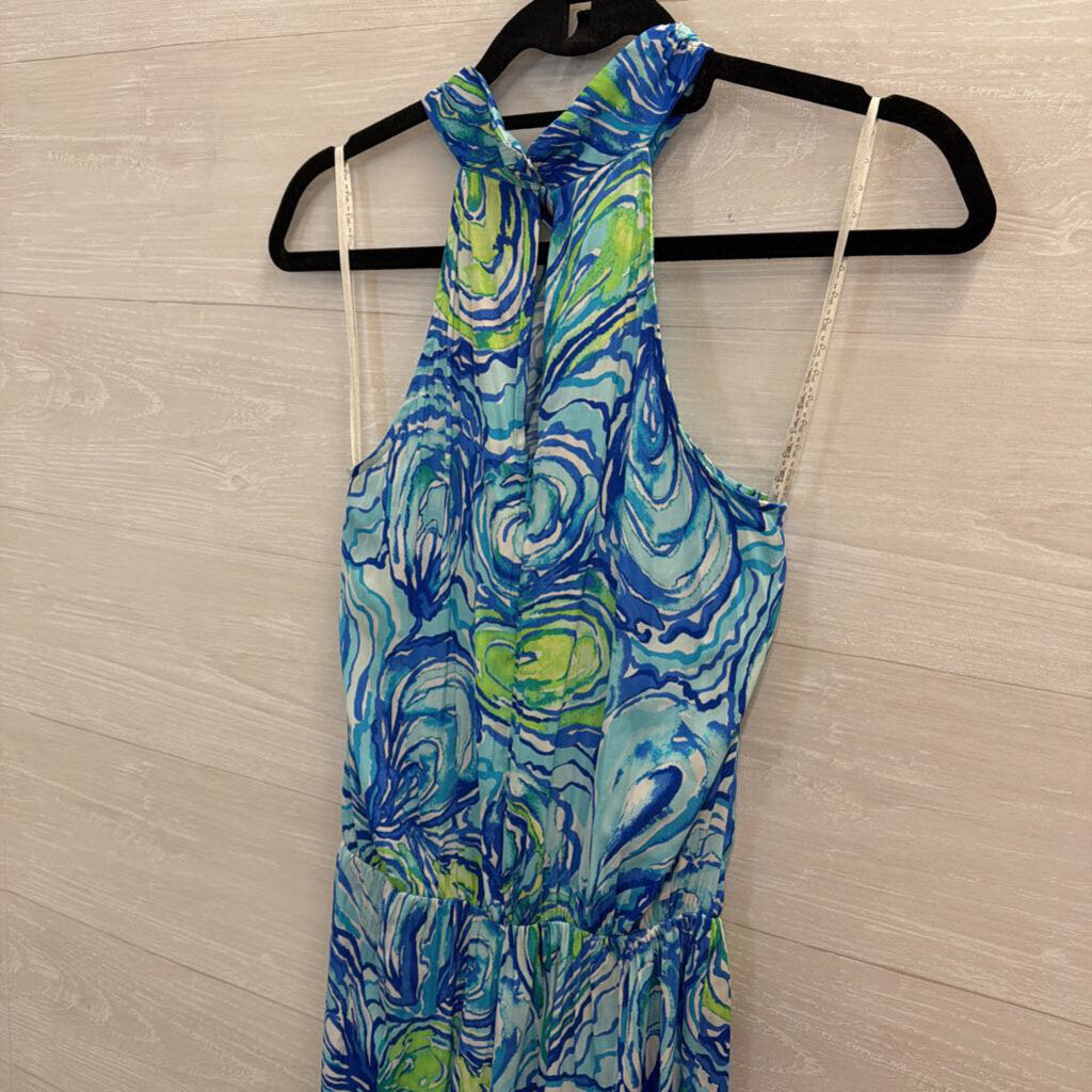 Lilly Pulitzer Blue Print High Neck Jumpsuit Extra Small