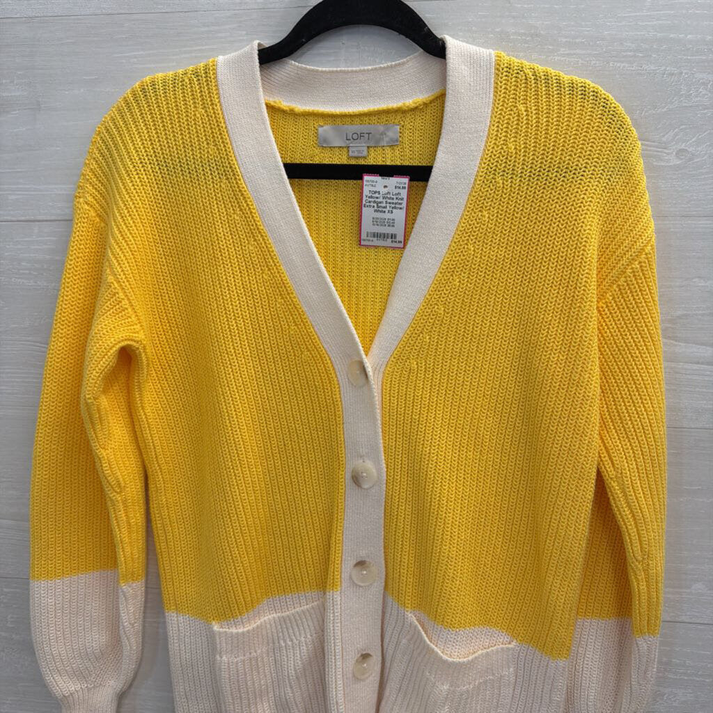 Loft Yellow/ White Knit Cardigan Sweater Extra Small