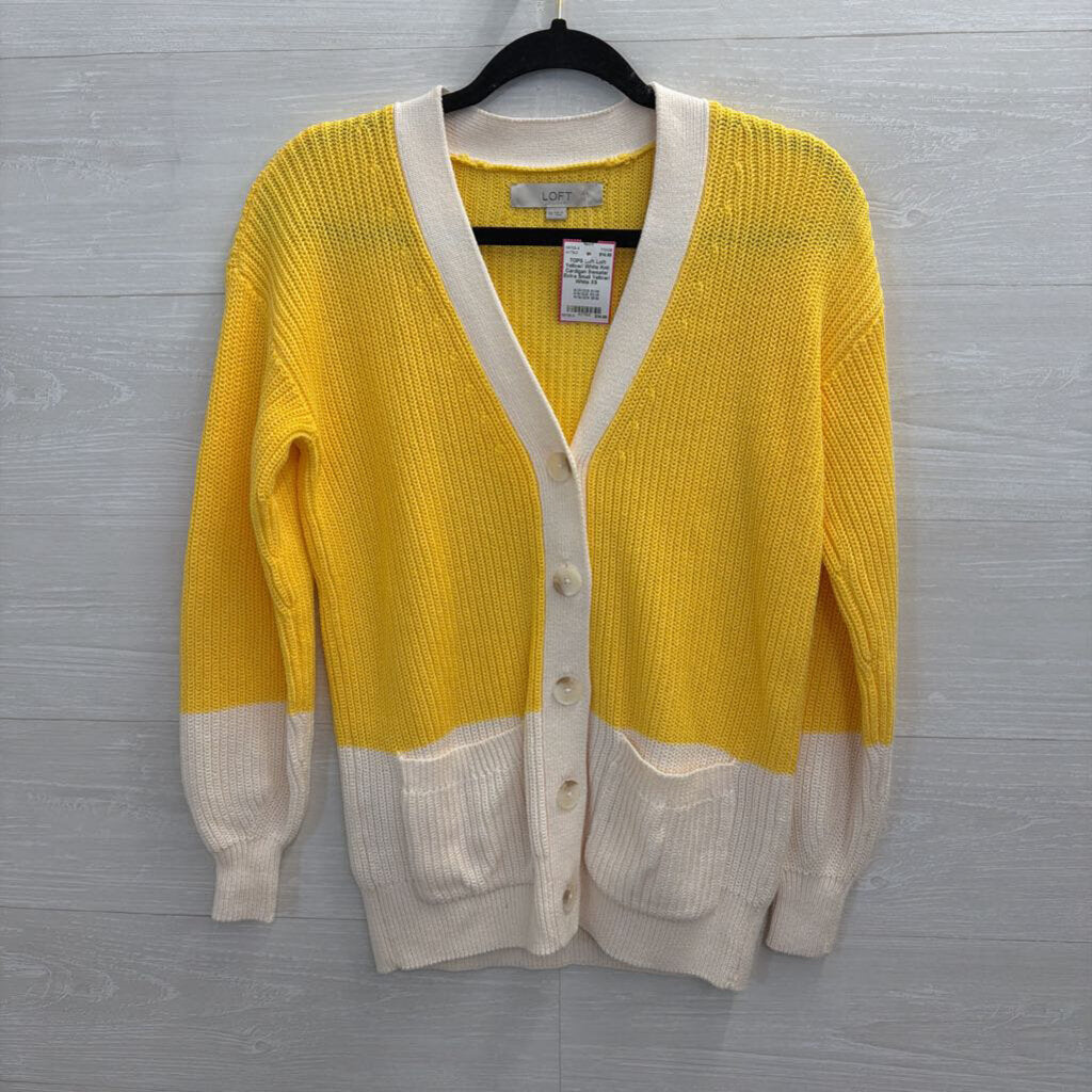 Loft Yellow/ White Knit Cardigan Sweater Extra Small