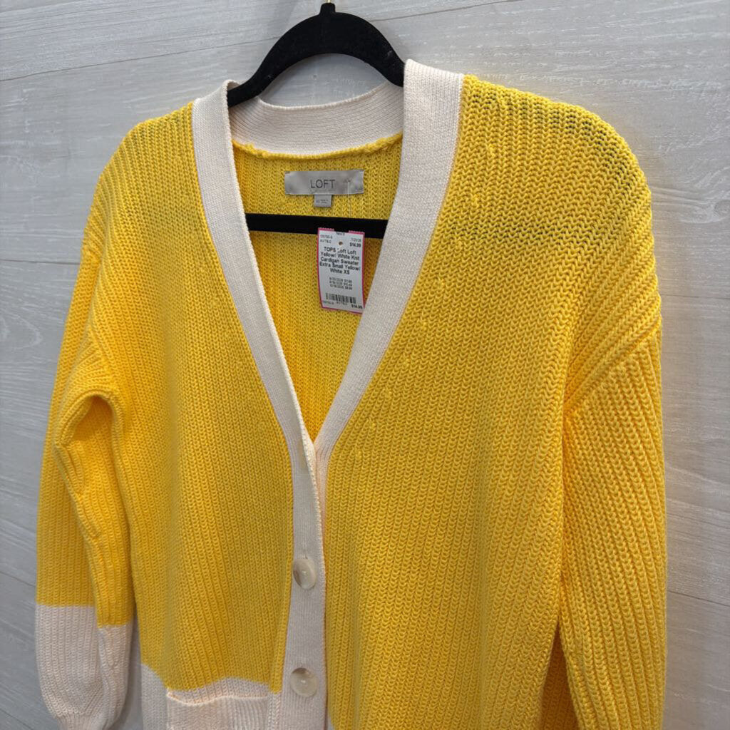 Loft Yellow/ White Knit Cardigan Sweater Extra Small