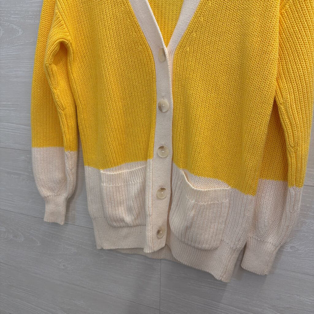 Loft Yellow/ White Knit Cardigan Sweater Extra Small