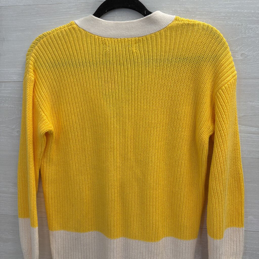Loft Yellow/ White Knit Cardigan Sweater Extra Small